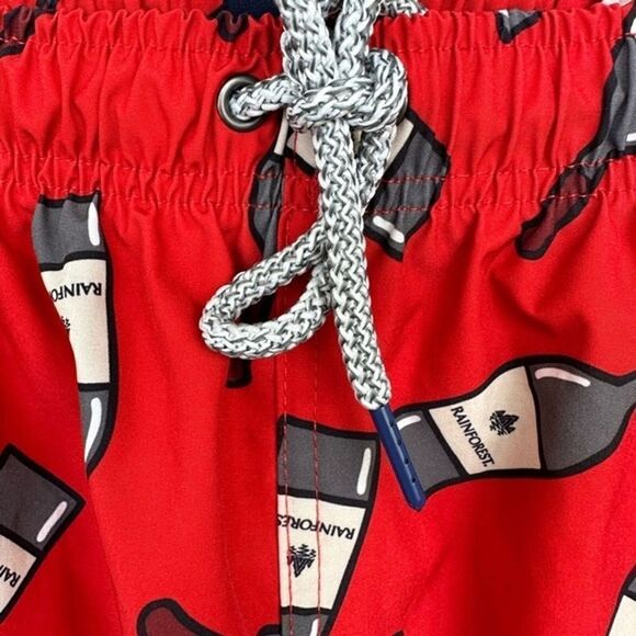 RAINFOREST Size L Sip Happens Wine Bottle Swim Trunks Red Pattern Shorts - Picture 3 of 5